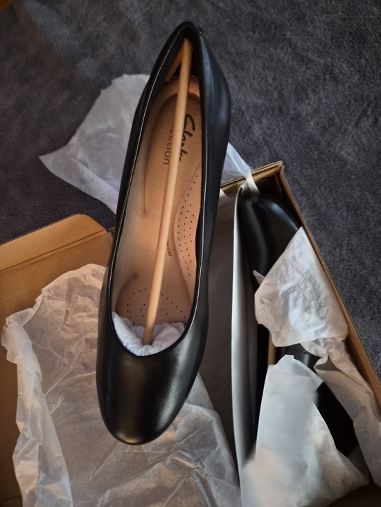 Clarks Shoes - Clarks Women's Black Leather Round-Toe Wedge
